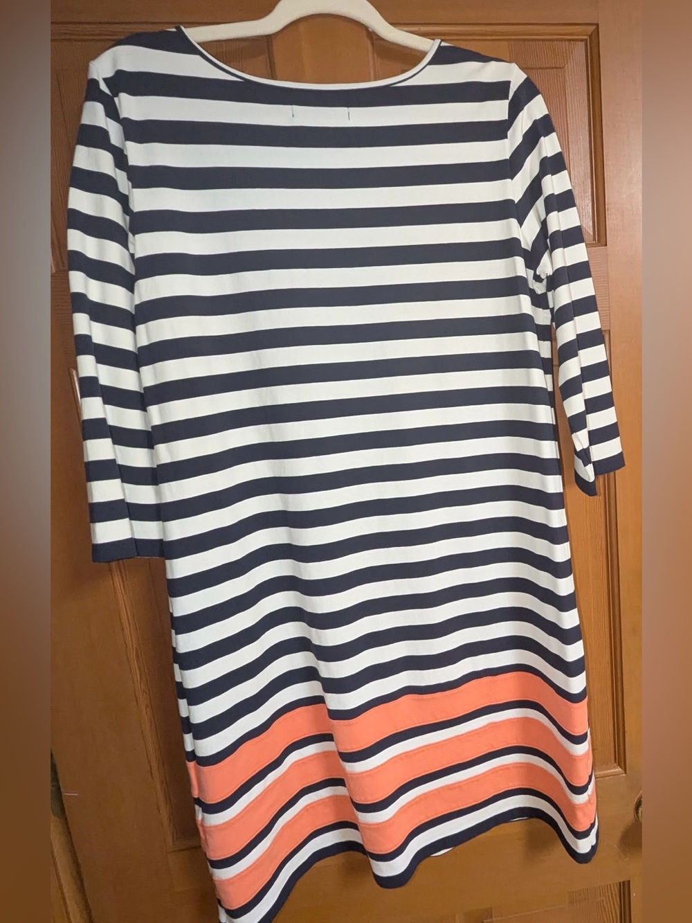 Duffield Lane Navy, White & Coral Striped Shift Dress